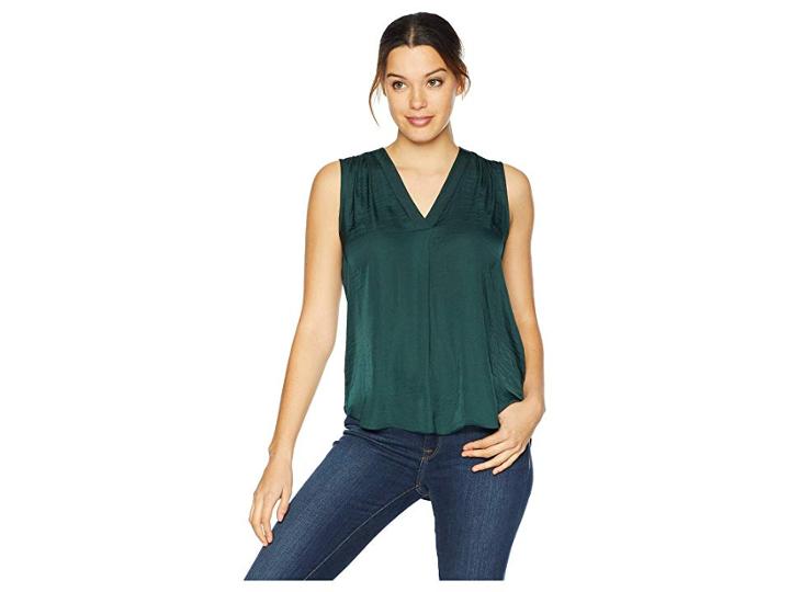 Vince Camuto Sleeveless V-neck Rumple Blouse (hunter) Women's Blouse