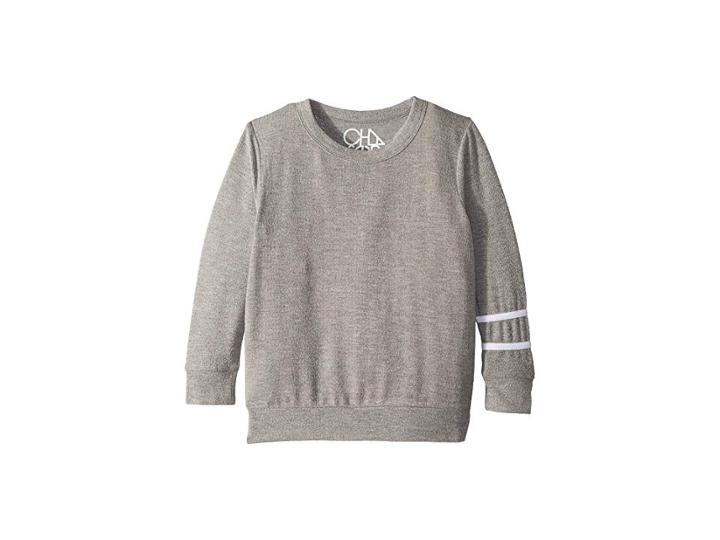 Chaser Kids Soft Love Knit Pullover Sweater With Stripes (toddler/little Kids) (heather Grey/white) Boy's Sweater