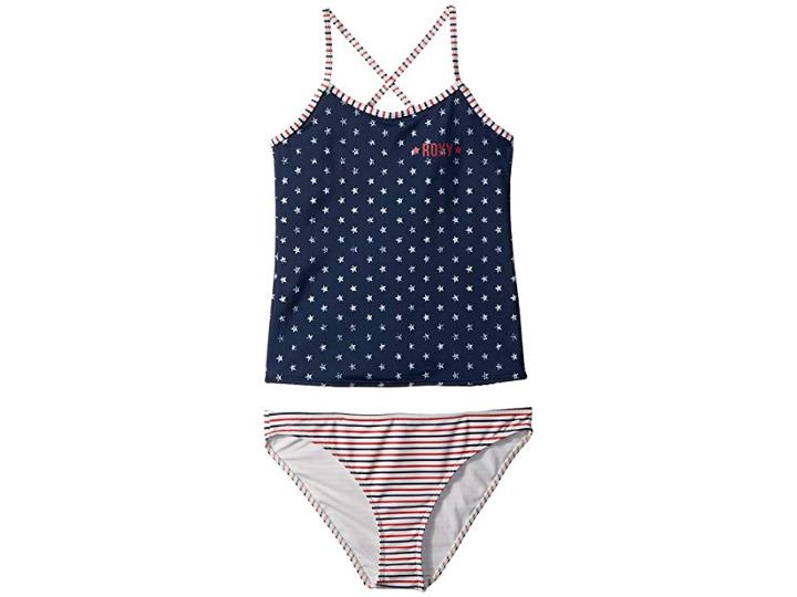 Roxy Kids Surfing Usa Tankini Set (big Kids) (dress Blue 4th Of July Stars) Girl's Swimwear Sets