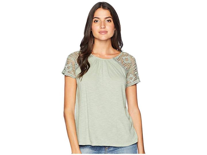 Lucky Brand Lace-up Peasant Top (iceberg Green) Women's Clothing