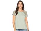 Lucky Brand Lace-up Peasant Top (iceberg Green) Women's Clothing
