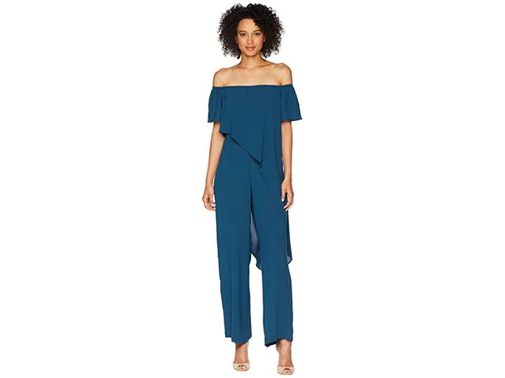 Adrianna Papell Off The Shoulder Draped Jumpsuit (midnight Jungle) Women's Jumpsuit & Rompers One Piece