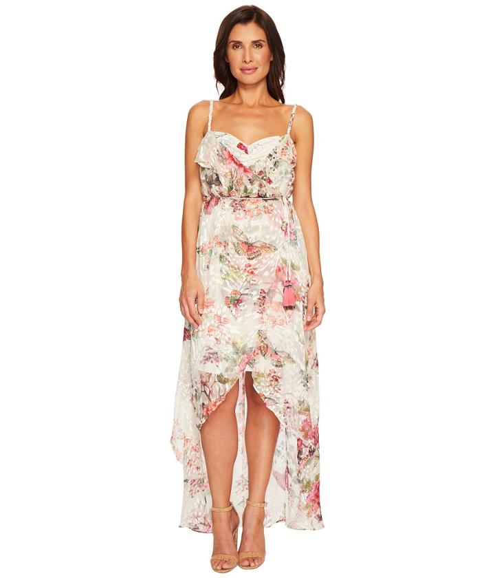Hale Bob Petal Pusher Satin Burnout Wrap Dress (ivory) Women's Dress
