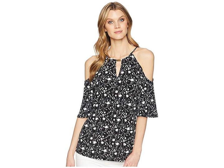 Ellen Tracy Cold Shoulder Top (mini Silhouette-black) Women's Clothing