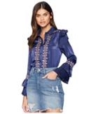 Moon River Ruffle Top Blouse (navy) Women's Blouse