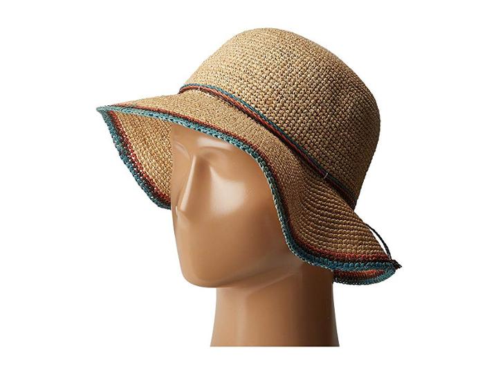 Scala Crochet Raffia Bucket With Contrasting (aqua) Bucket Caps