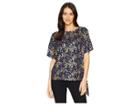 Michael Michael Kors Scatter Blossom Tie Top (true Navy/gold Foil) Women's Clothing