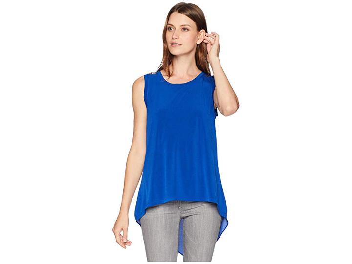 Ivanka Trump Sleeveless Round Neck Top With Flared Open Hem (sea Blue/sea Blue) Women's Clothing