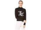 Juicy Couture Mock Neck Intarsia Logo Sweater (pitch Black) Women's Clothing