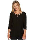Tribal Travel Pack And Go 3/4 Sleeve Top W/ Eyelet Detail (black) Women's Blouse