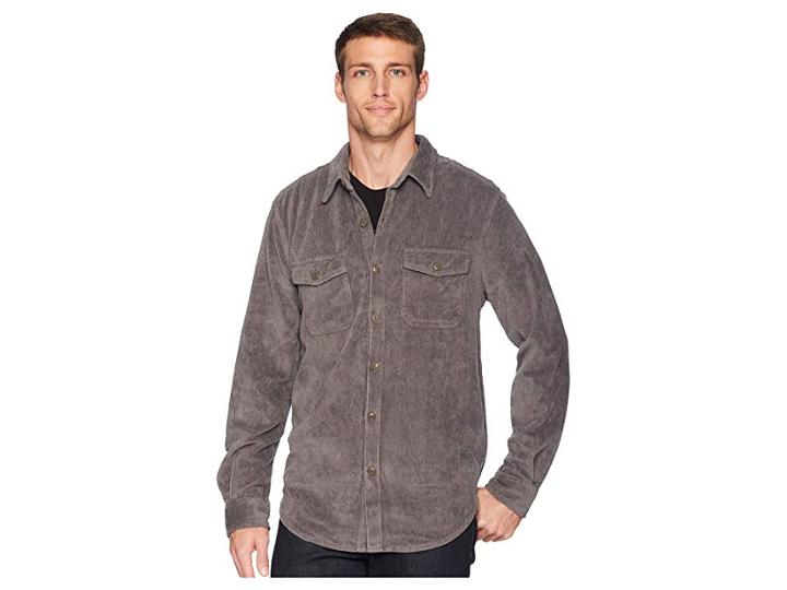True Grit Best Stretch Cord Long Sleeve Two-pocket Shirt With Contrast Chambray Trim (harley Black) Men's Clothing