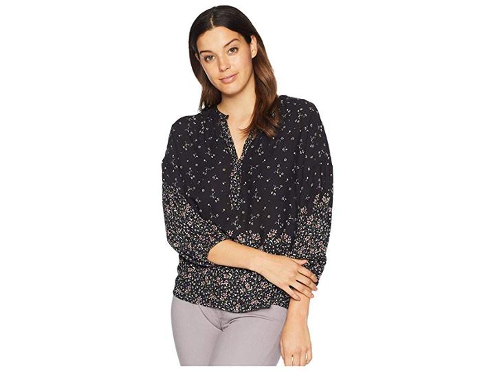 Two By Vince Camuto Whimsical Balloon Sleeve Henley Blouse (rich Black) Women's Blouse