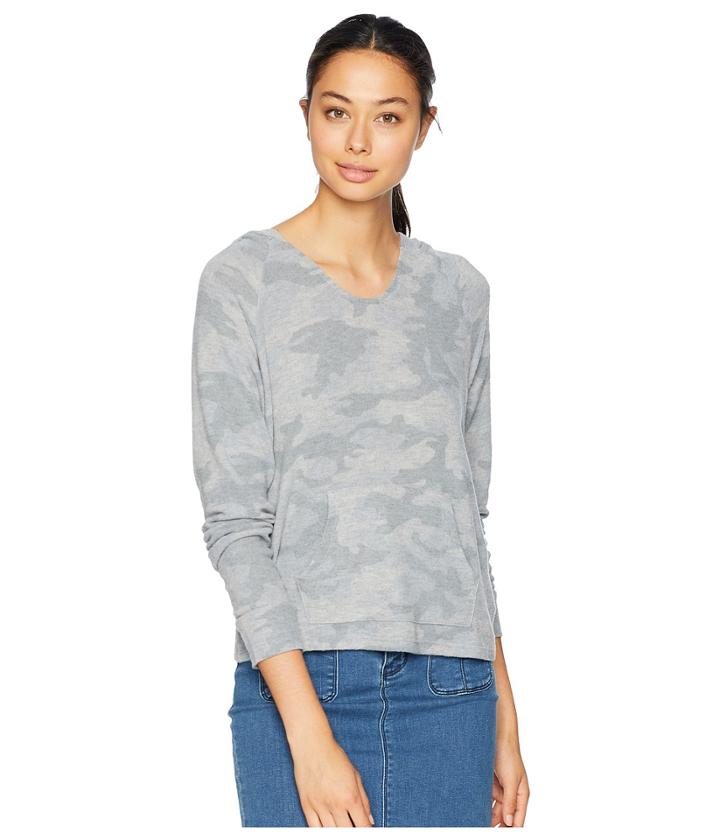 Pink Rose Raglan Hoodie W/ Kangaroo Pocket Branded Hem Top (camo Print) Women's Sweatshirt