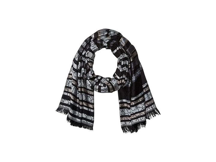 Calvin Klein Striped Calvin Logo (heathered Dark Almond) Scarves