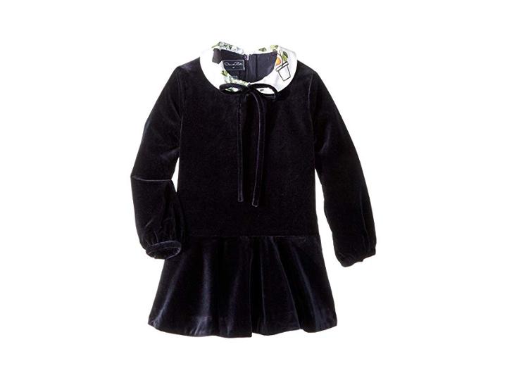 Oscar De La Renta Childrenswear Long Sleeve Velvet Flare Dress (little Kids/big Kids) (navy) Girl's Dress