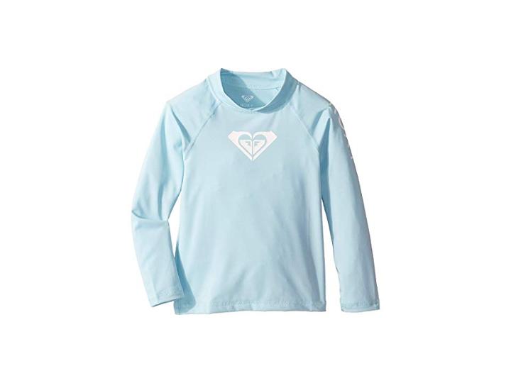 Roxy Kids Whole Hearted Long Sleeve Rashguard (toddler/little Kids/big Kids) (crystal Blue) Girl's Swimwear