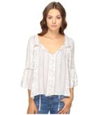 Brigitte Bailey Ebba Bell Sleeve Top With Lace Inset (off-white/taupe) Women's Clothing