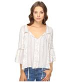 Brigitte Bailey Ebba Bell Sleeve Top With Lace Inset (off-white/taupe) Women's Clothing