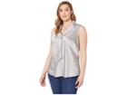 Tahari By Asl Plus Sze Short Sleeve Charmeuse Top W/ Sailor-tie Neckline (silver) Women's Clothing