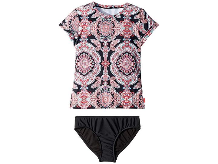 Seafolly Kids Indian Chintz Short Sleeve Surf Set (little Kids/big Kids) (black) Girl's Swimwear Sets
