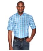 Wrangler George Strait Short Sleeve Plaid Two-pocket (blue/white) Men's Clothing