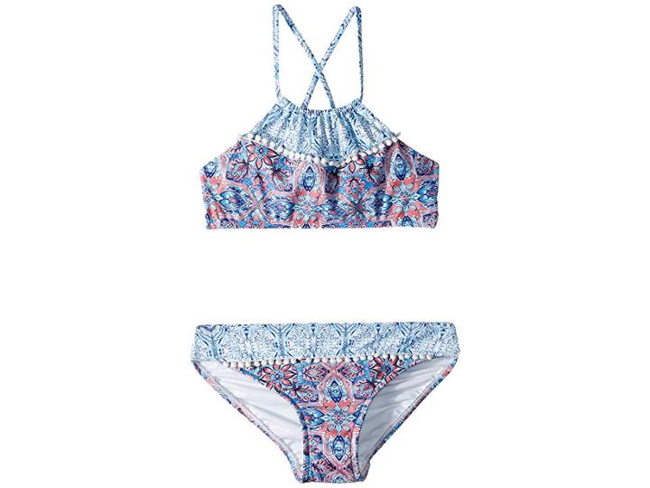 Seafolly Kids Boho Tile Ruched Neck Tankini Set (little Kids/big Kids) (rose Tile) Girl's Swimwear Sets