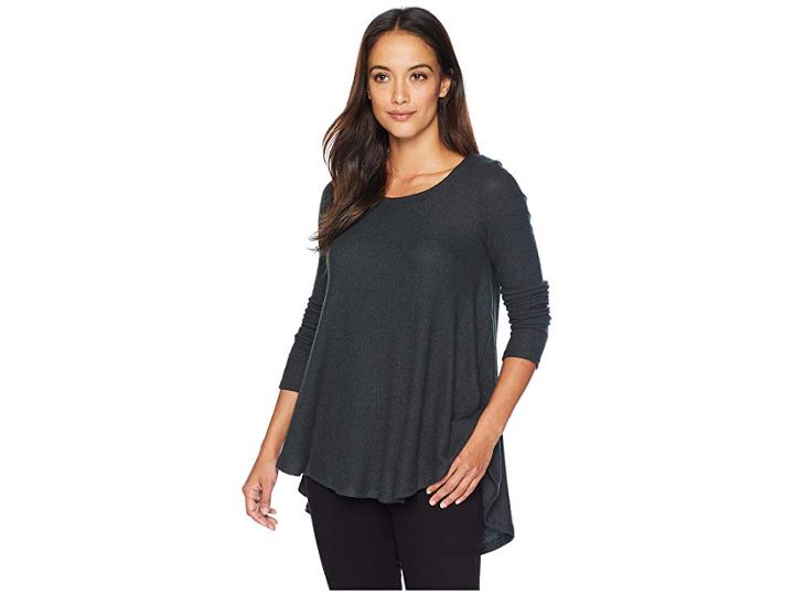 Nally & Millie Brushed Rib Pleat Back Long Sleeve Tunic (teal) Women's Blouse