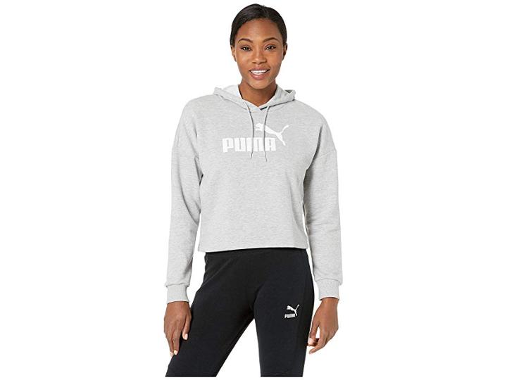 Puma Essential + Logo Hoodie (light Gray Heather/puma White) Women's Sweatshirt