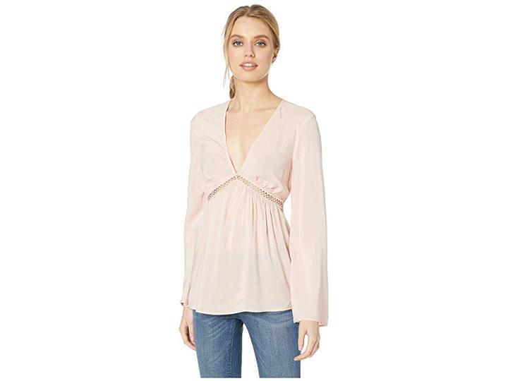 Bcbgeneration Babydoll Long Sleeve Woven Top (rose Smoke) Women's Clothing