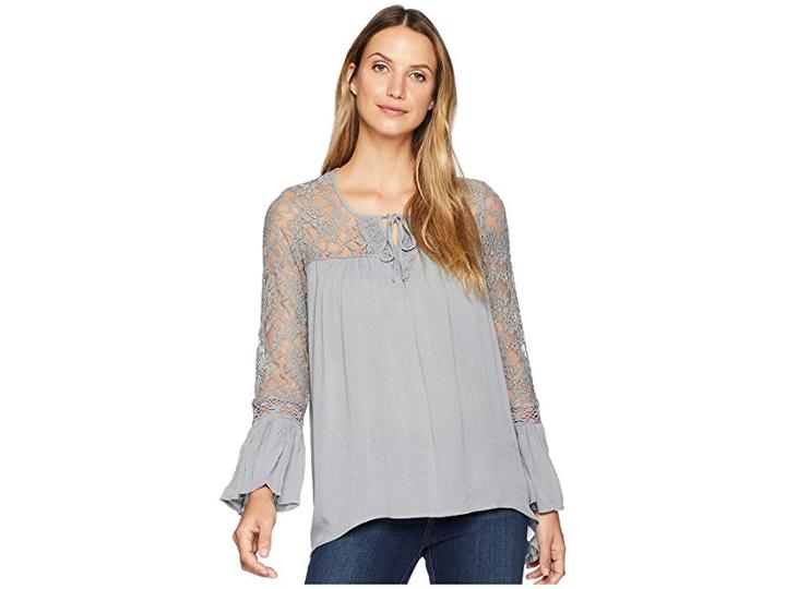 Wrangler Long Sleeve Peasant Shirt (grey) Women's Clothing