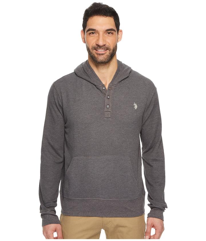 U.s. Polo Assn. Long Sleeve Solid Thermal Hoodie (dark Heather Grey) Men's Sweatshirt