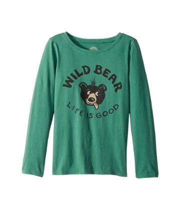 Life Is Good Kids Wild Bear Long Sleeve Crusher Tee (little Kids/big Kids) (forest Green) Girl's Long Sleeve Pullover