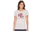 Lauren Ralph Lauren Striped Logo T-shirt (mascarpone Cream/rich Cranberry) Women's T Shirt