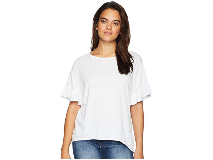 Mod-o-doc Mini Pointelle Knit Ruffle Sleeve Boxy Tee (white) Women's T Shirt