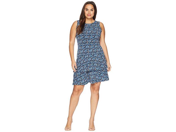 Michael Michael Kors Plus Size Woodblock Sleeves Flounce Dress (true Navy/radiant Blue) Women's Dress