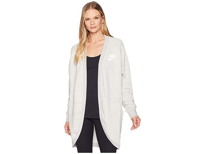 Nike Rally Rib Cardigan (grey Heather/pale Grey/white) Women's Sweater