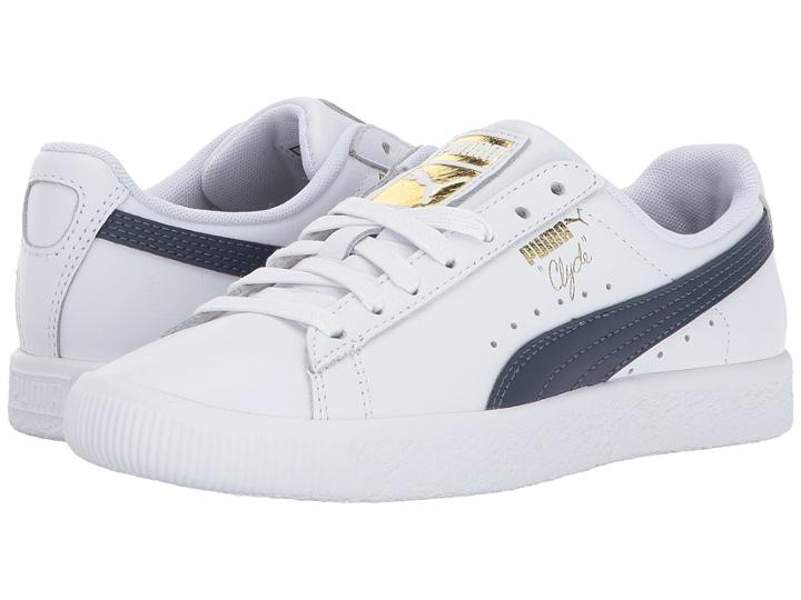 Puma Kids Clyde Core L Foil (big Kid) (puma White/puma New Navy) Boys Shoes