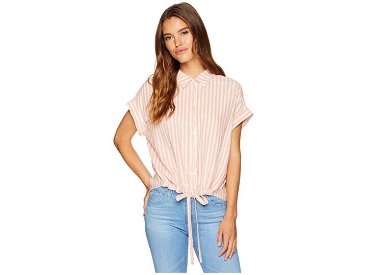 Sanctuary Borrego Tie Shirt (washed Terracota Stripe) Women's Long Sleeve Button Up