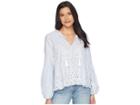 Cece Balloon Sleeve Embroidered Blouse W/ Neck Tie (bluebird) Women's Blouse
