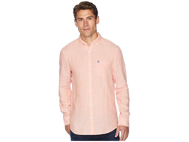 Original Penguin Long Sleeve Nep Linen (peach Amber) Men's T Shirt