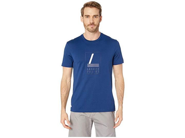Lacoste Short Sleeve Regular Fit Heritage L Graphic T-shirt (inkwell) Men's T Shirt