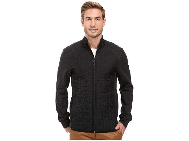 Perry Ellis Quilted Mix Media Knit Jacket (charcoal Heather) Men's Coat