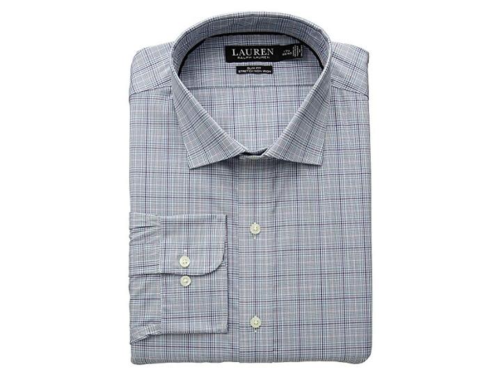 Lauren Ralph Lauren Slim Fit Non Iron Stretch Poplin Dress Shirt (blue Slate/wine Multi) Men's Long Sleeve Button Up