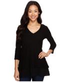Two By Vince Camuto Double Layer Mixed Media V-neck Top (rich Black) Women's Blouse