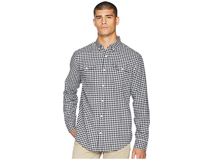 Original Penguin Long Sleeve Textured Gingham (true Black) Men's Long Sleeve Button Up