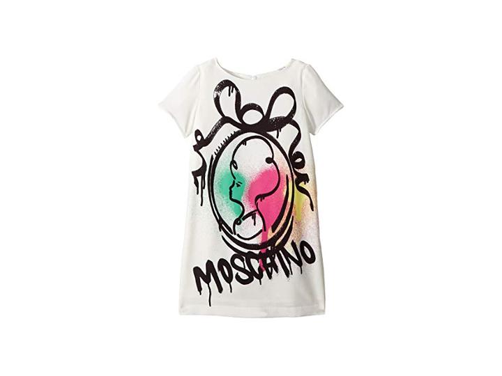 Moschino Kids Short Sleeve Logo Graffiti Graphic Dress (little Kids/big Kids) (cloud) Girl's Dress