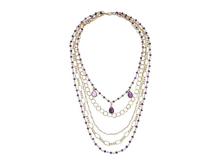 Dee Berkley Layered Amethyst Gemstone Necklace (gold/purple) Necklace