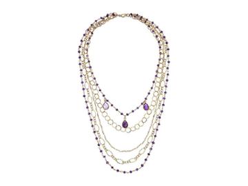 Dee Berkley Layered Amethyst Gemstone Necklace (gold/purple) Necklace