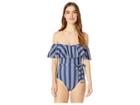 Splendid Long Lines Removeable Soft Cup Off The Shoulder One-piece (navy/navy) Women's Swimsuits One Piece