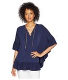 Michael Michael Kors Chain Lace Caftan Top (true Navy) Women's Clothing